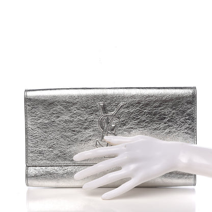 Saint Laurent Metallic Textured Large Belle De Jour Clutch Silver 2 of 13