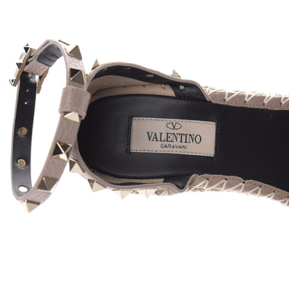 Valentino Garavani Grained Calfskin Rockstud Ankle Strap Espadrille 15/105mm Wedge Sandals 36 Poudre Natural 7 of 10