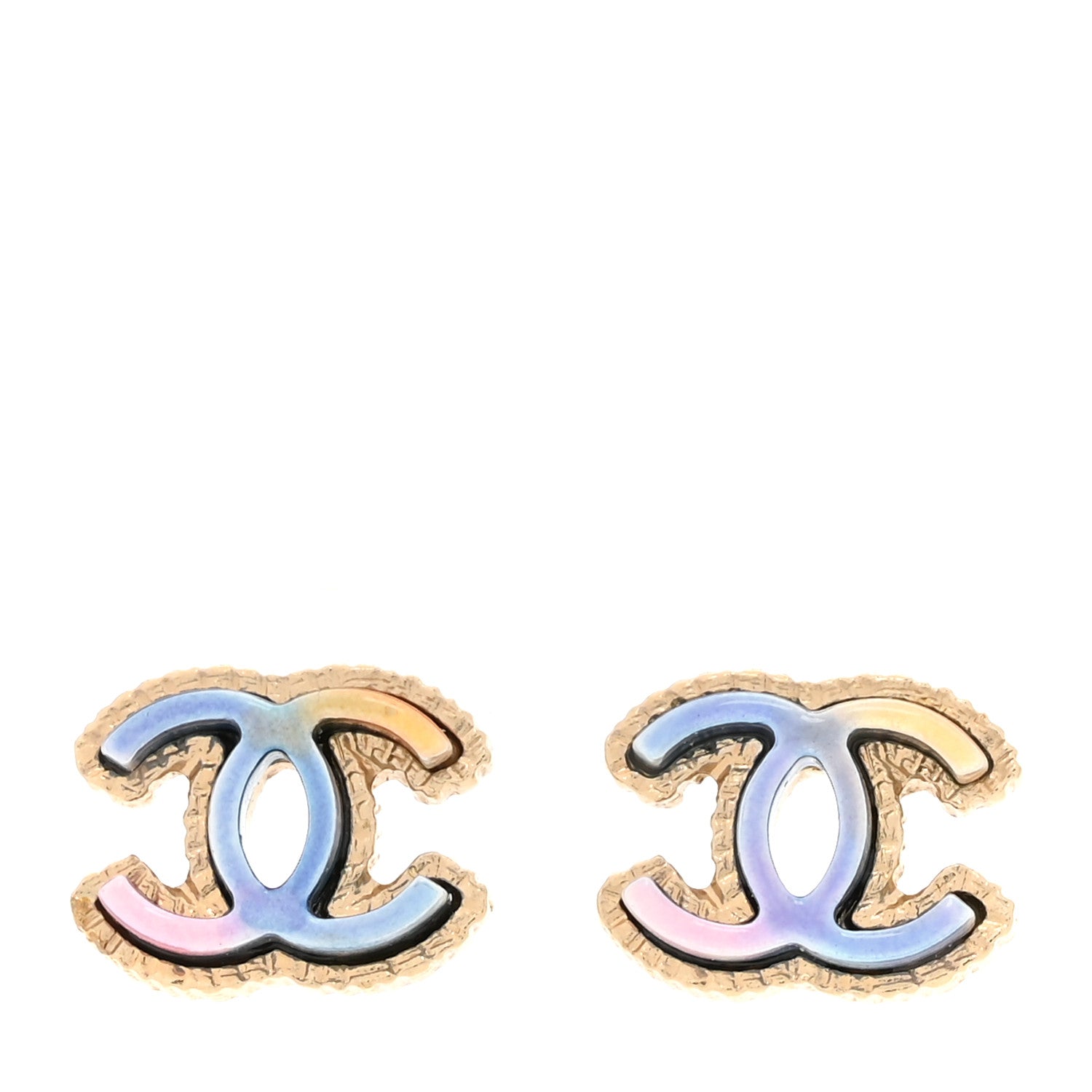 Chanel Enamel Rainbow CC Earrings Gold Multicolor 1 of 5