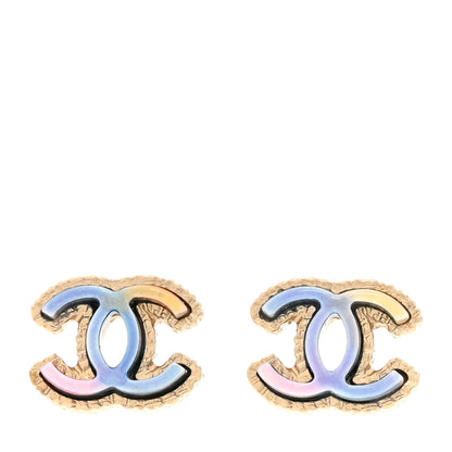 Chanel Enamel Rainbow CC Earrings Gold Multicolor 1 of 5
