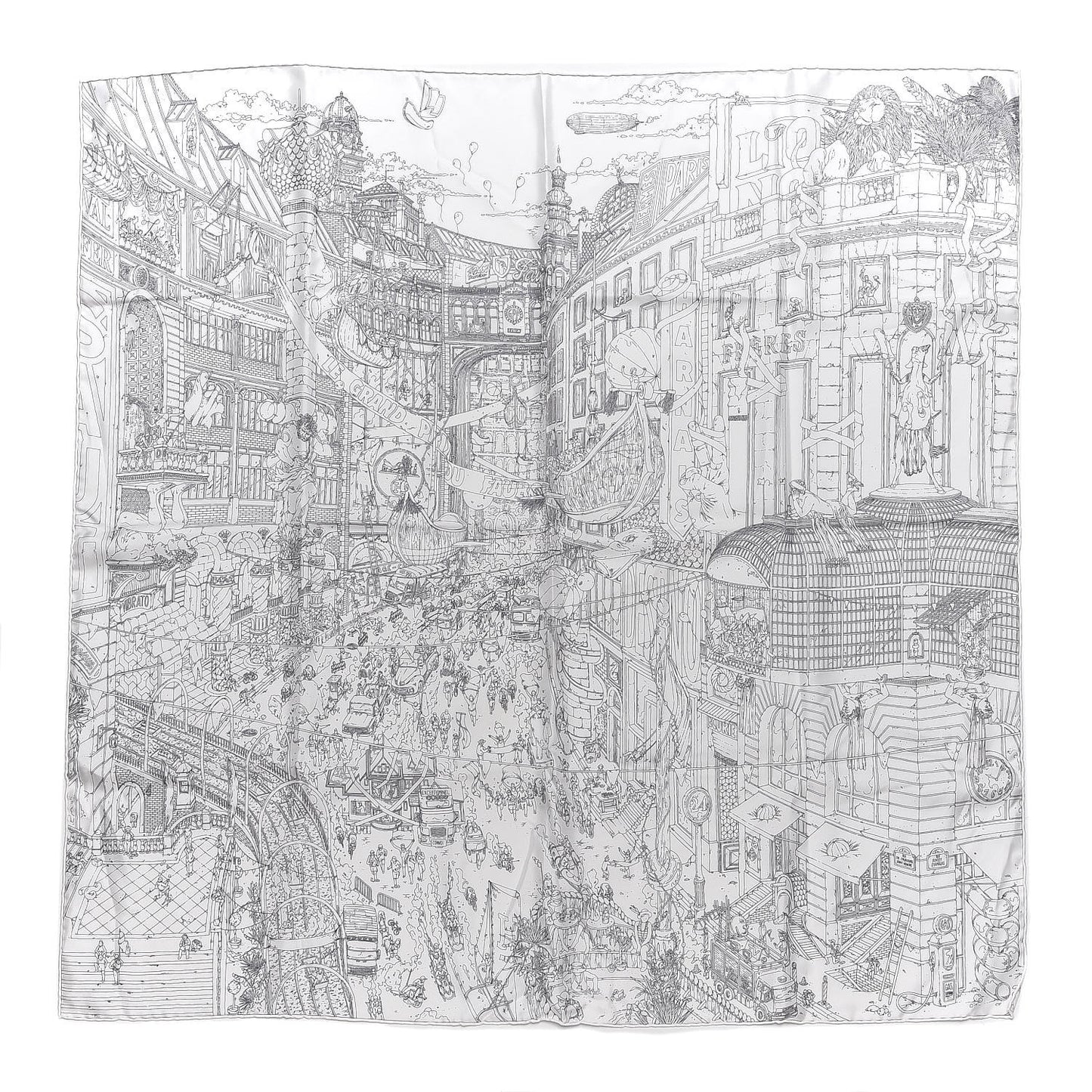 Silk Le Grand Prix du Faubourg Scarf 90 White Black Gris