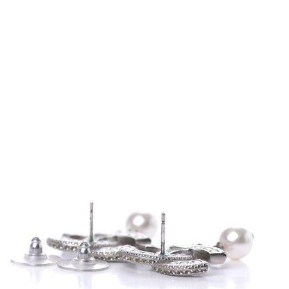 Chanel Baguette Crystal Pearl CC Drop Earrings Silver Black 6 of 8