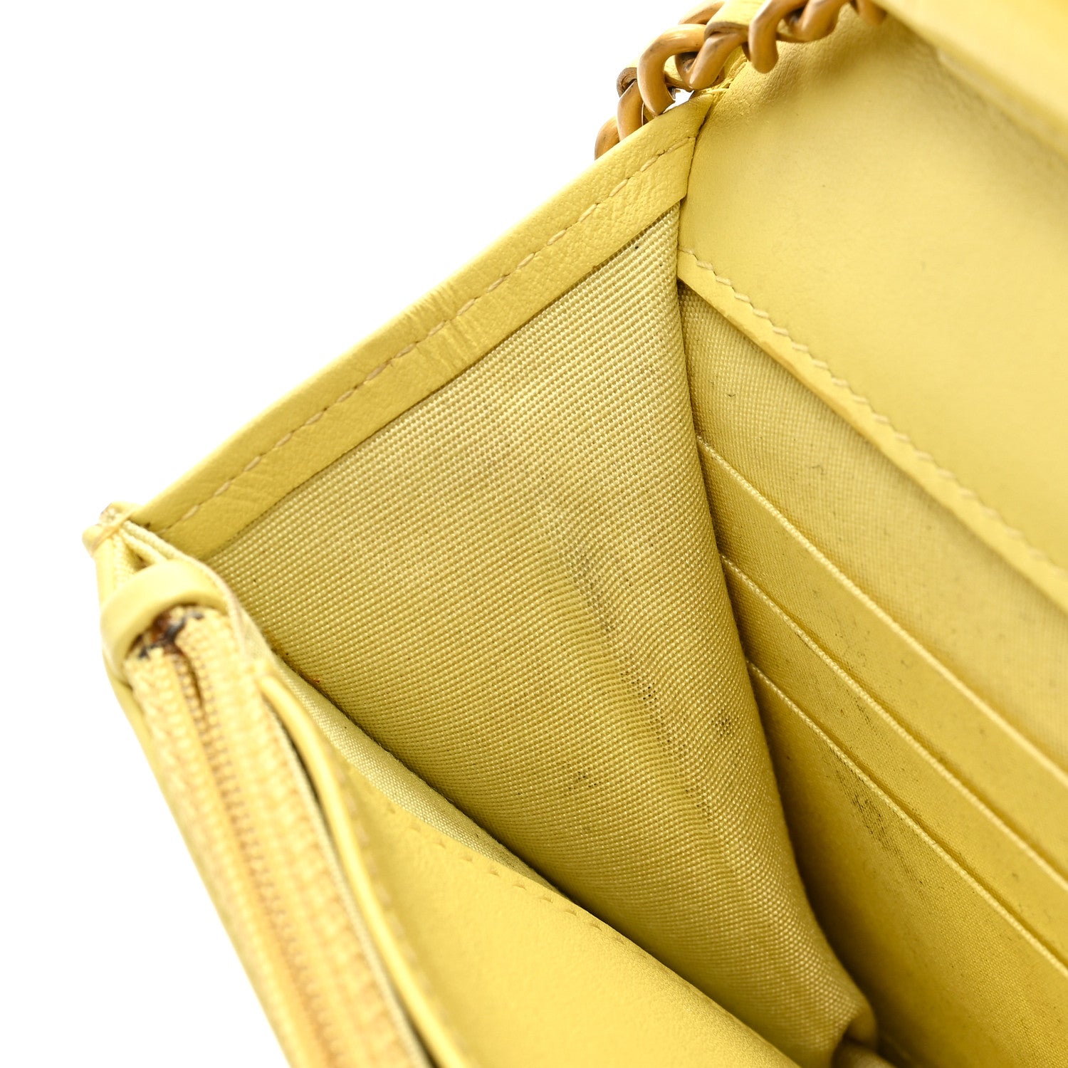 Chanel Caviar Quilted CC Filigree Wallet On Chain WOC Yellow 10 of 10