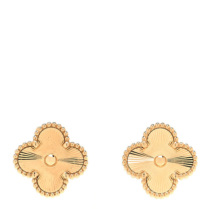 Van Cleef & Arpels 18K Yellow Gold Guilloche Vintage Alhambra Earrings 1 of 5