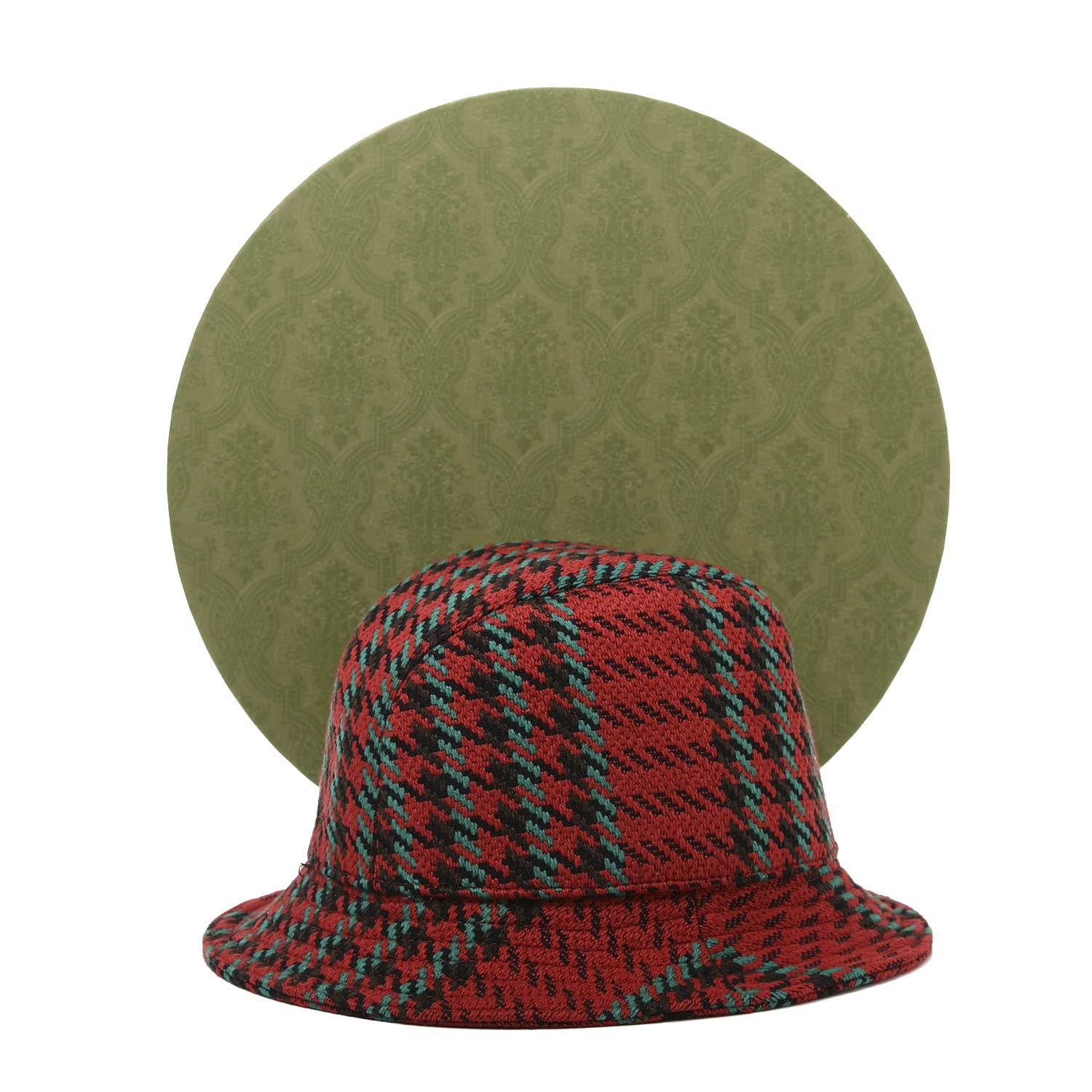 Gucci Tweed Wool Houndstooth Interlocking G Bucket Hat S Red Green 11 of 11