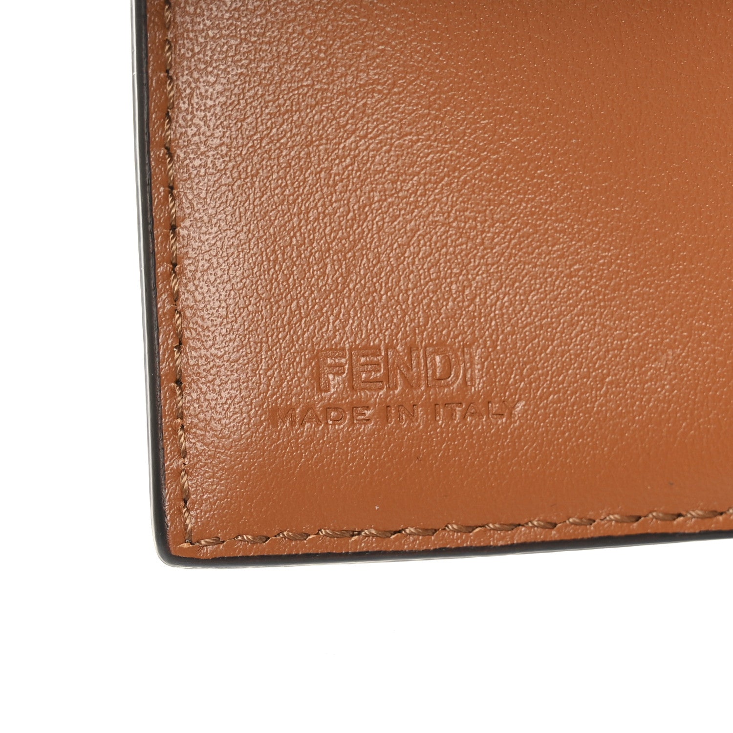 Fendi Vitello King Tamponato Logo Embossed Fold Over Card Holder Wallet Cuoio 6 of 7