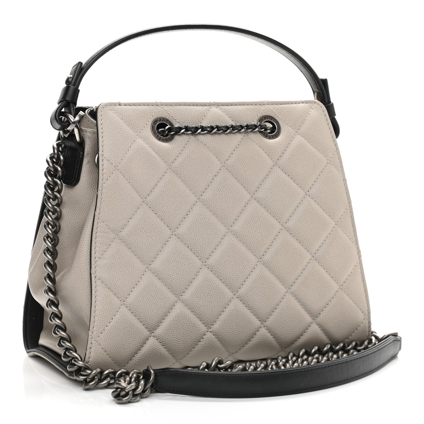 Caviar Quilted Small CC Bucket Bag Grey
