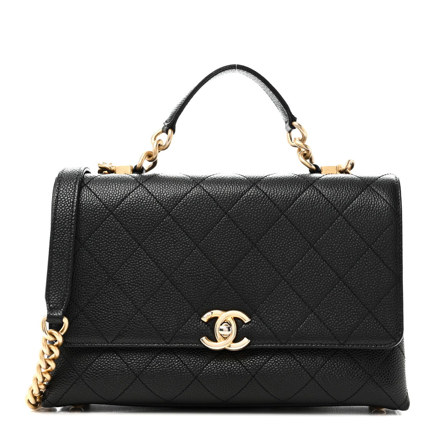 Chanel Caviar Diamond Stitched Small Top Handle Flap Black 1 of 10