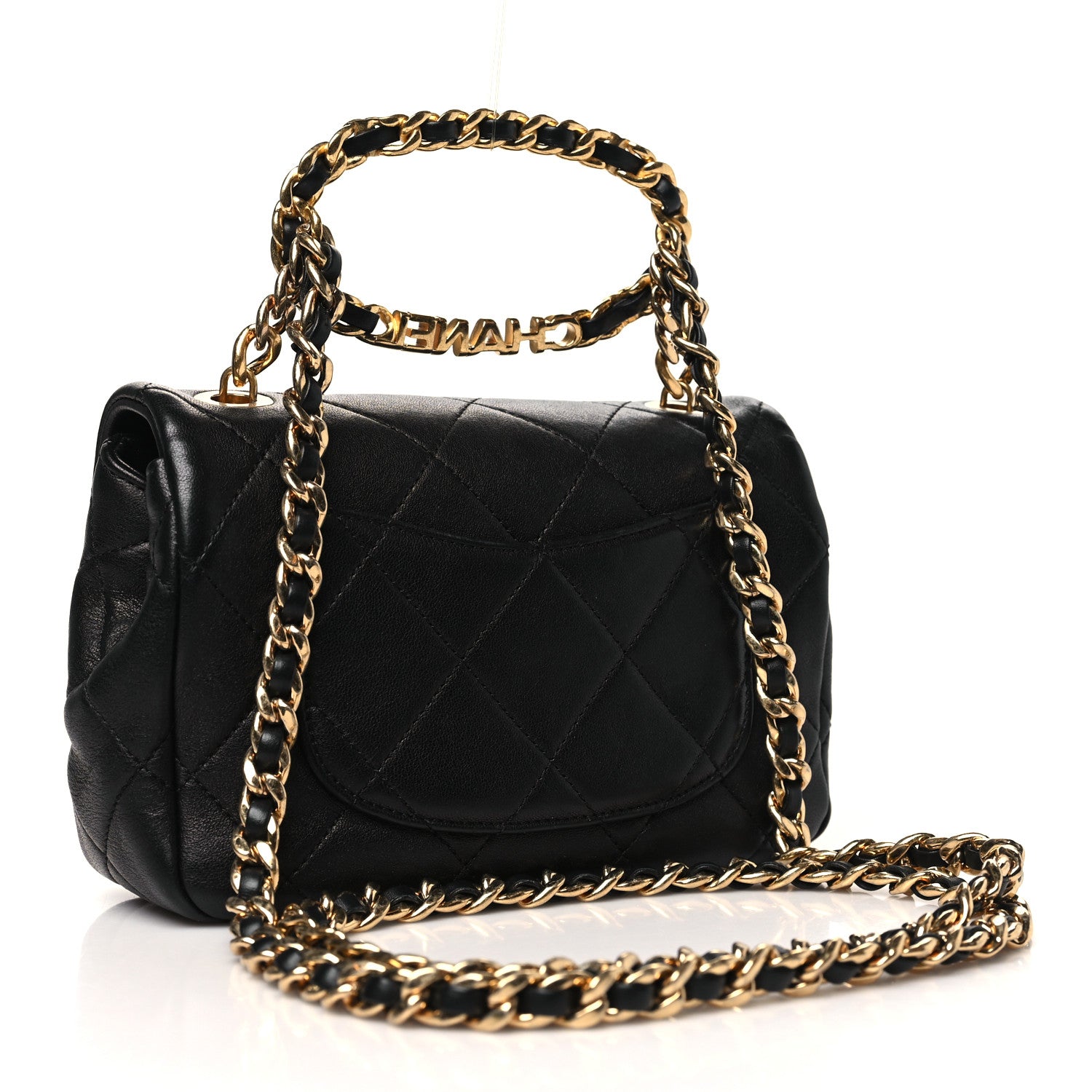 Chanel Lambskin Metal Quilted Mini Top Handle Square Flap Black 2 of 10