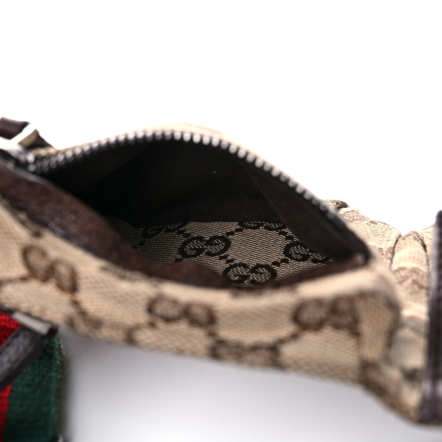 GG Monogram Web Double Pocket Belt Bag Dark Brown