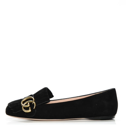 Gucci Kid Scamosciato GG Marmont Fringe Flats 36 Black 1 of 8