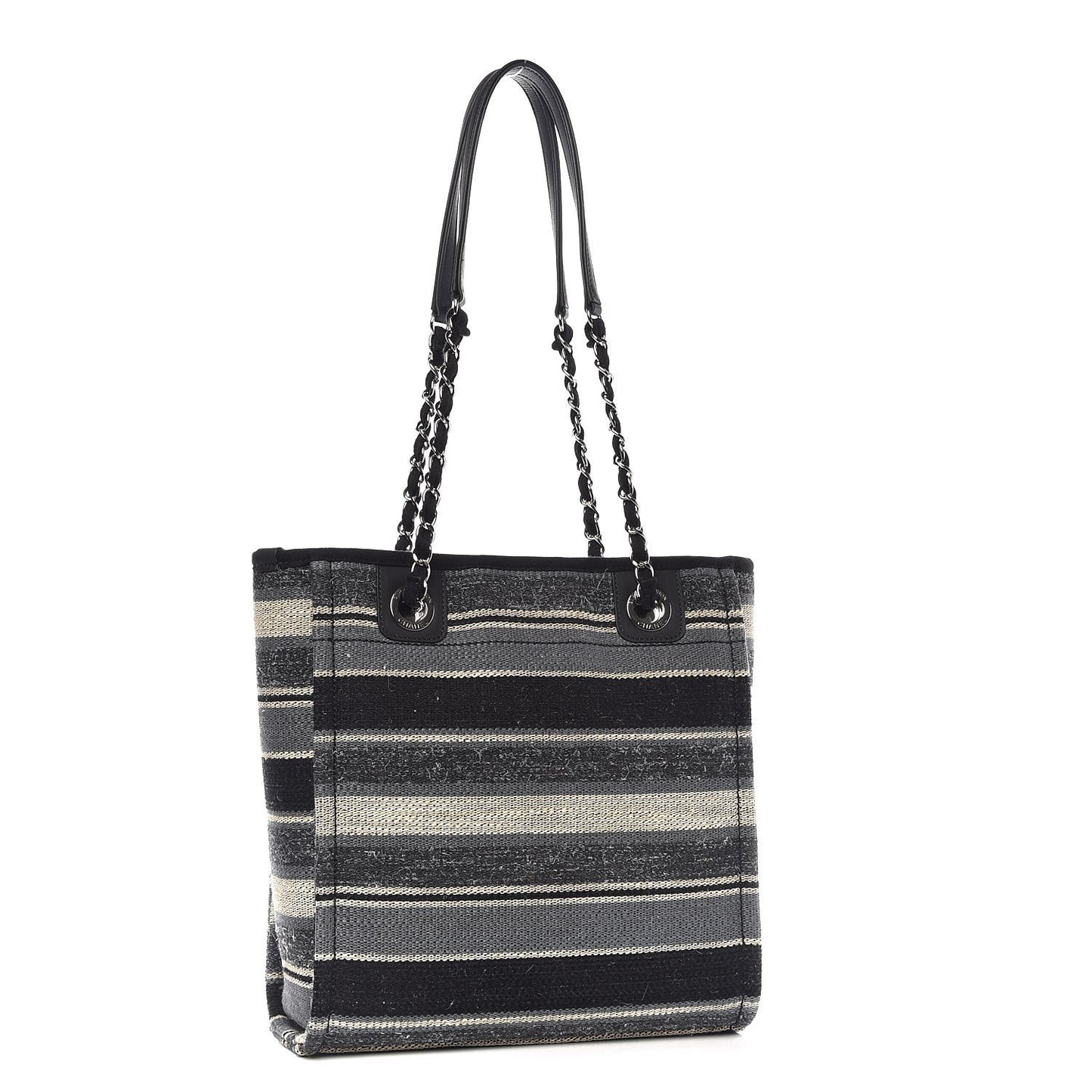 Striped Canvas Small Deauville Tote Grey Black