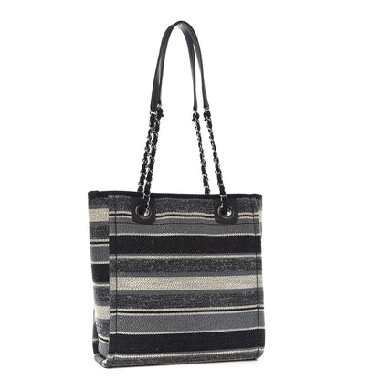 Chanel Striped Canvas Small Deauville Tote Grey Black 3 of 9