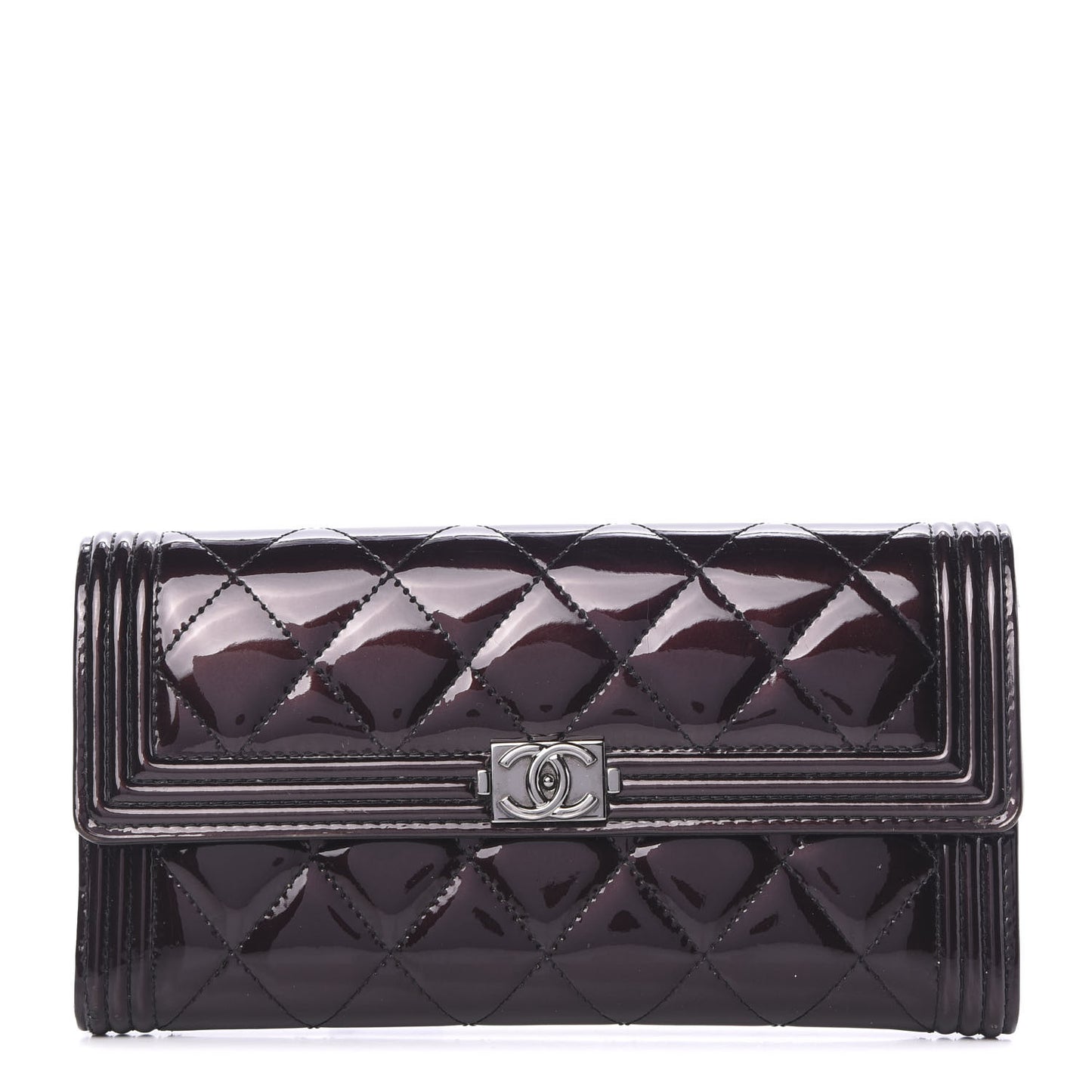 Patent Calfskin Quilted Boy Flap Wallet Burgundy