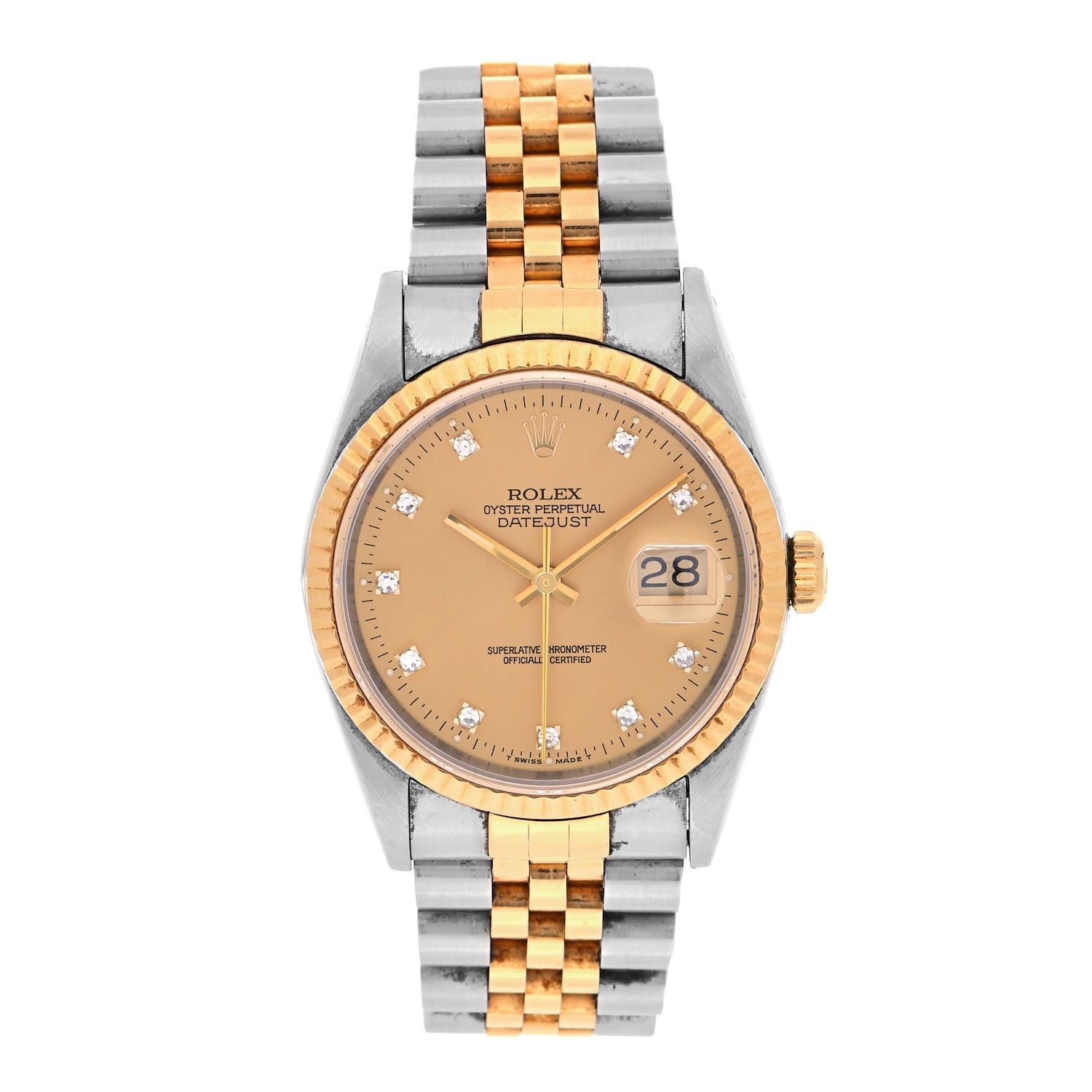 Rolex Stainless Steel 18K Yellow Gold Diamond 36mm Oyster Perpetual Datejust Watch Champagne 16233 1 of 4