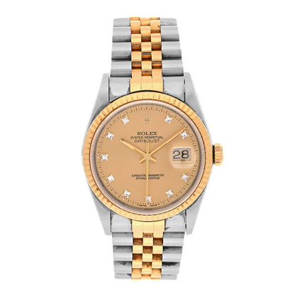 Rolex Stainless Steel 18K Yellow Gold Diamond 36mm Oyster Perpetual Datejust Watch Champagne 16233 1 of 4