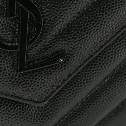 Saint Laurent Grain De Poudre Matelasse Chevron Monogram Monochrome Chain Wallet Black 11 of 13