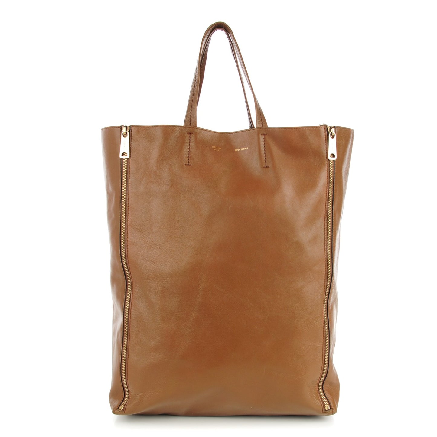 Lambskin Vertical Zip Gusset Cabas Camel