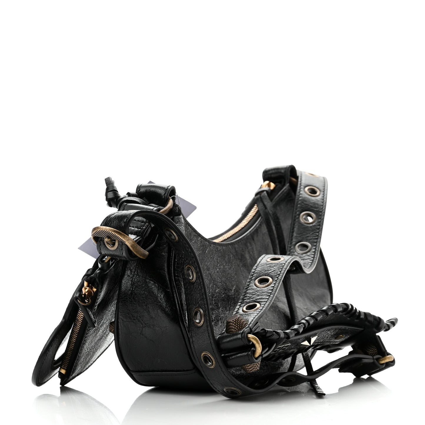 Agneau Arena Pin Embellished Le Cagole Shoulder Bag XS Black