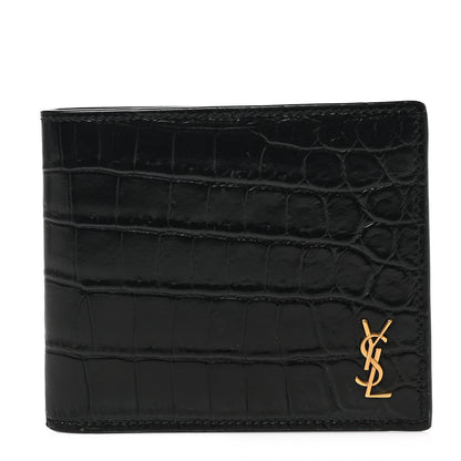 Saint Laurent Calfskin Crocodile Embossed Tiny Cassandre East West Wallet Black 1 of 6
