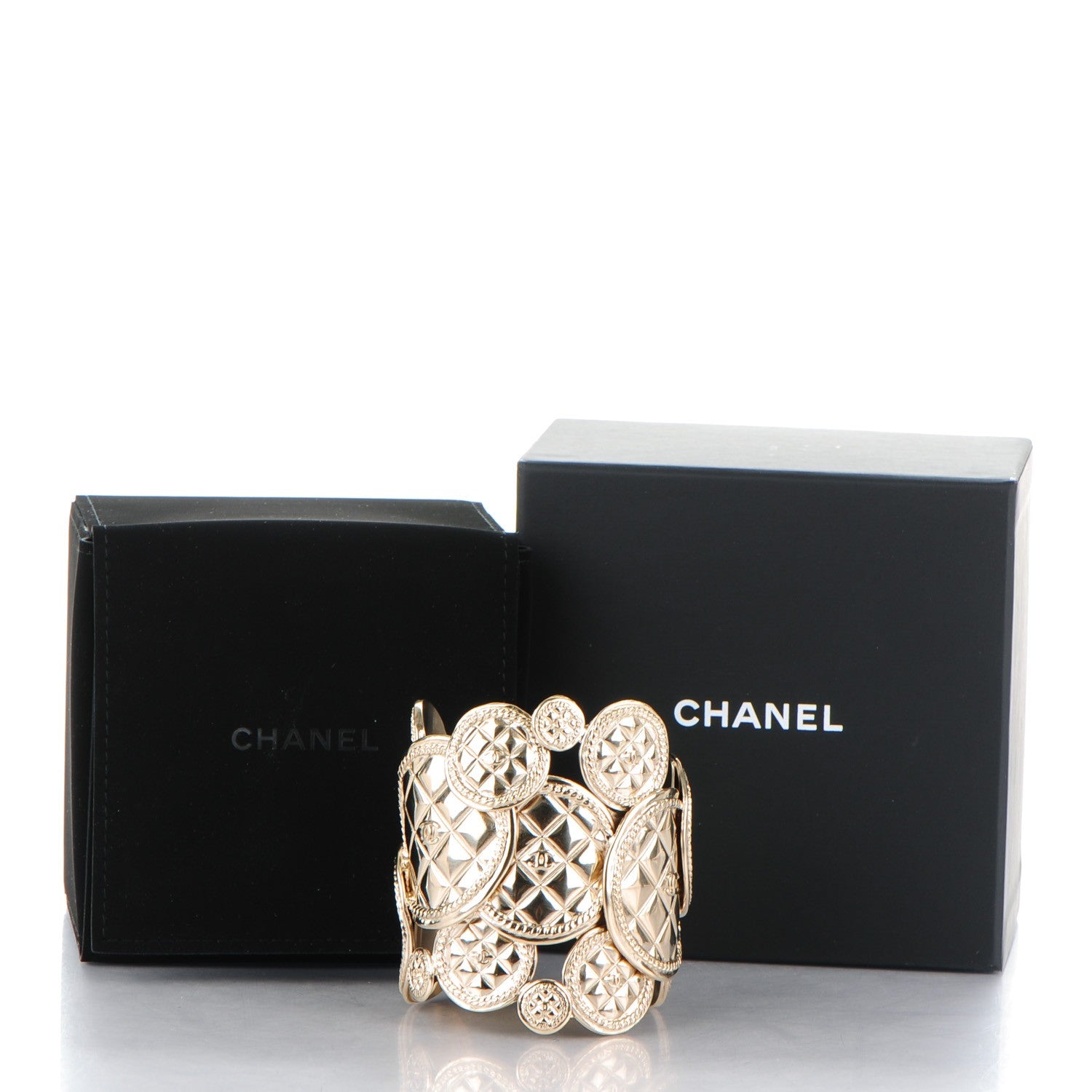 Chanel Metal Quilted Coin CC Cuff Gold 5 of 5