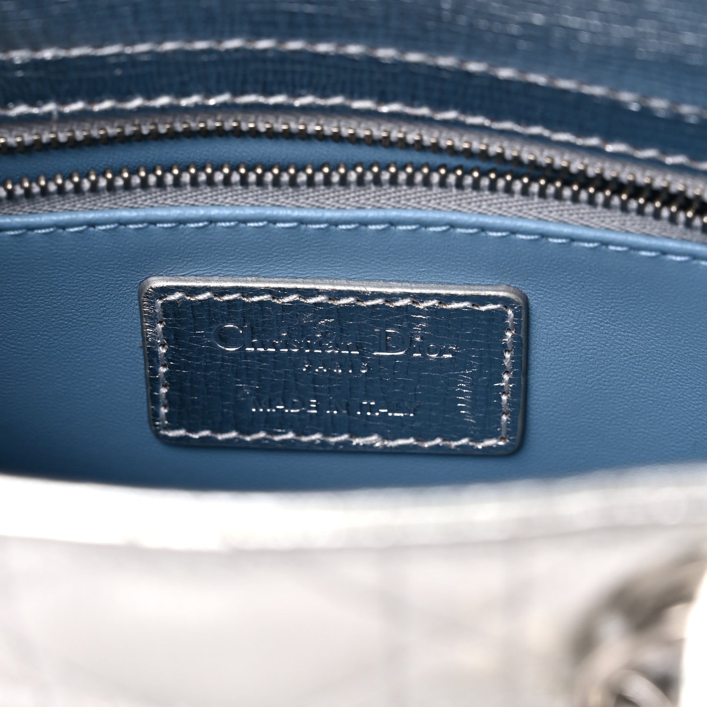 Metallic Grained Calfskin Cannage Small Lucky Badges My Lady Dior Silver