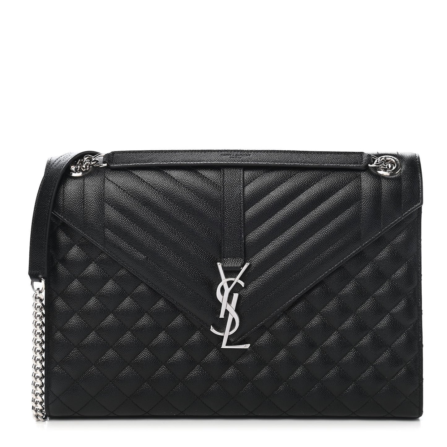 Grain De Poudre Textured Mixed Matelasse Large Triquilt Monogram Satchel Black