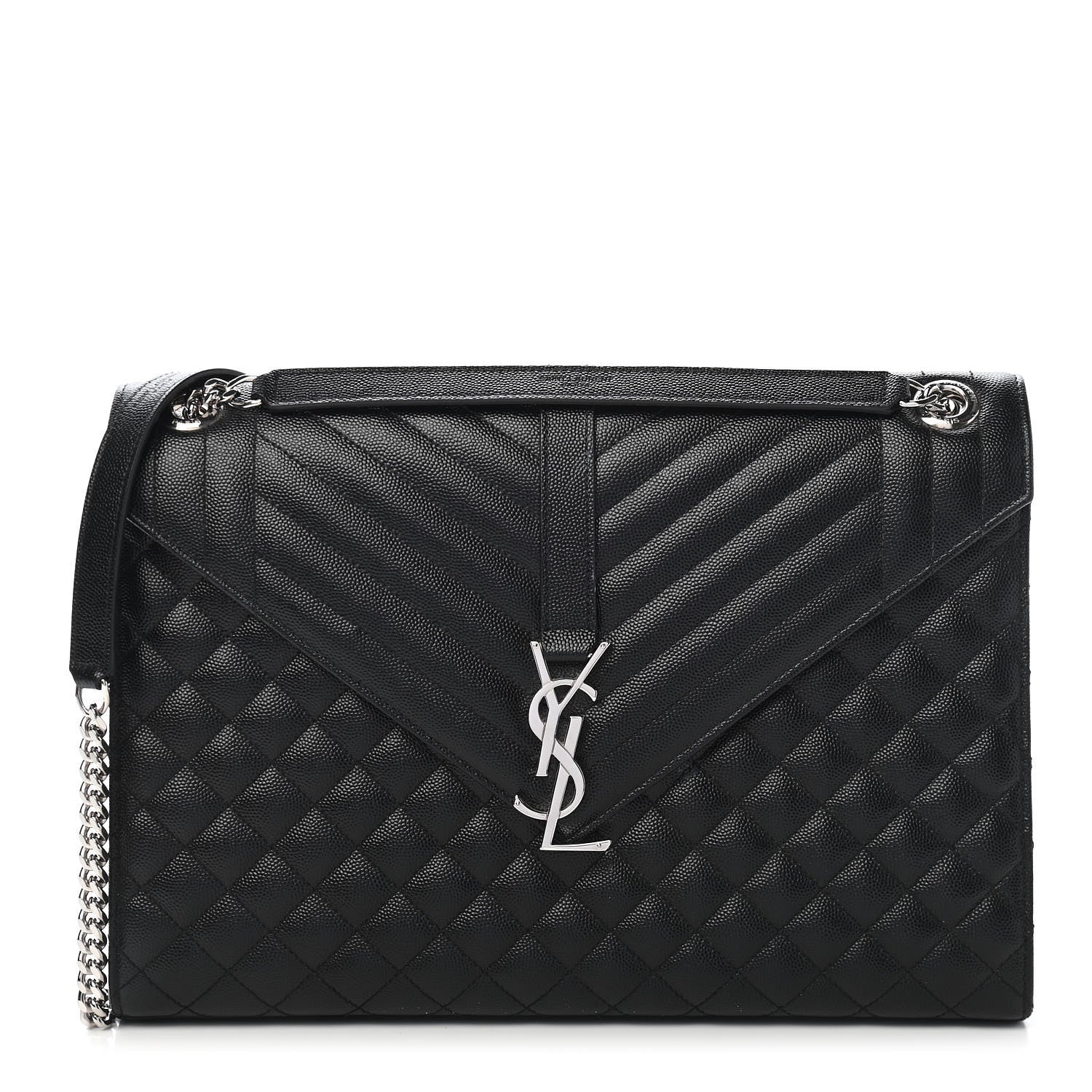 Saint Laurent Grain De Poudre Textured Mixed Matelasse Large Triquilt Monogram Satchel Black 1 of 9