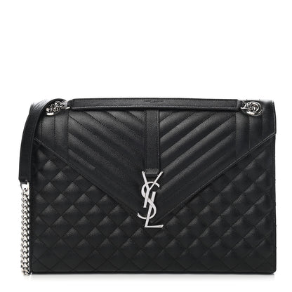 Saint Laurent Grain De Poudre Textured Mixed Matelasse Large Triquilt Monogram Satchel Black 1 of 9