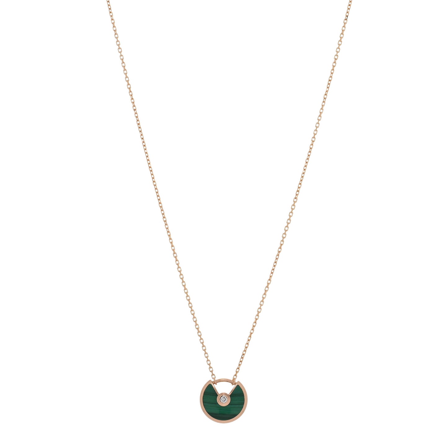 18K Pink Gold Diamond Malachite XS Amulette de Cartier Pendant Necklace