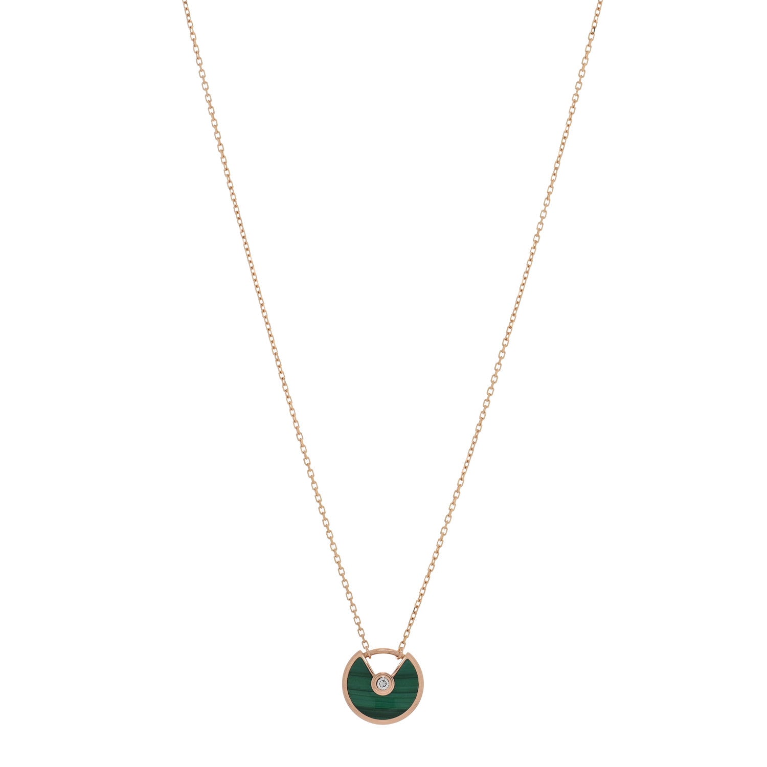 Cartier 18K Pink Gold Diamond Malachite XS Amulette de Cartier Pendant Necklace 1 of 5