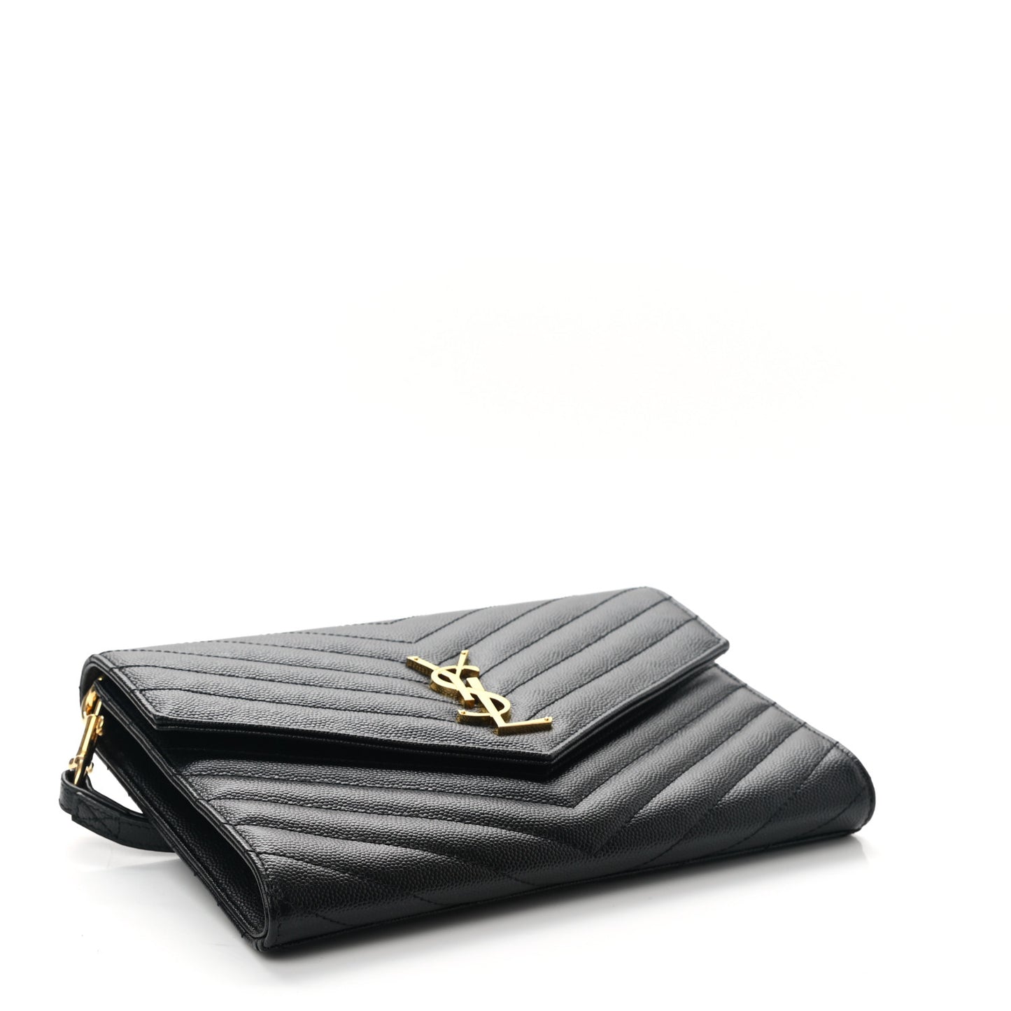 Grain De Poudre Matelasse Chevron Monogram Envelope Clutch Black
