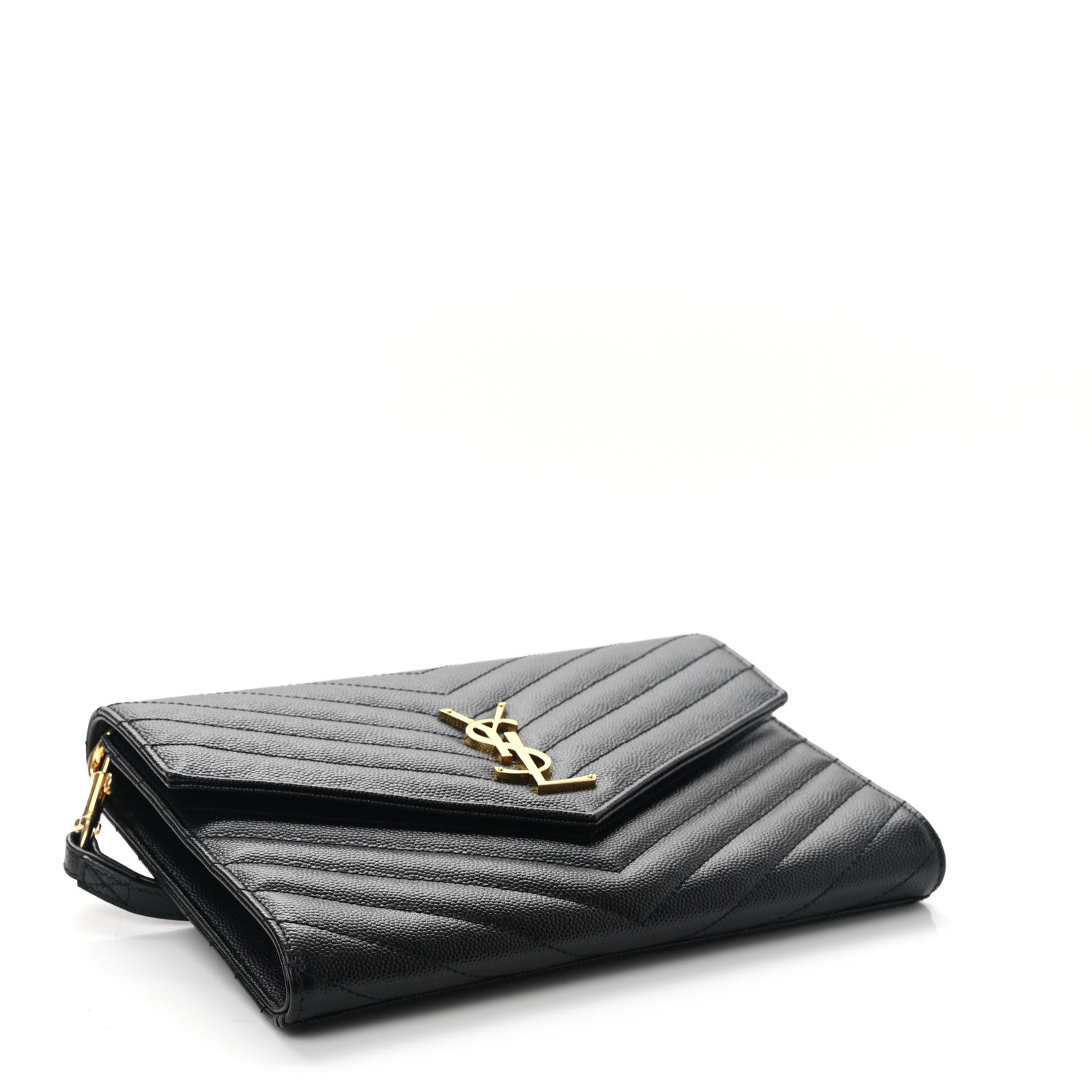 Saint Laurent Grain De Poudre Matelasse Chevron Monogram Envelope Clutch Black 4 of 10