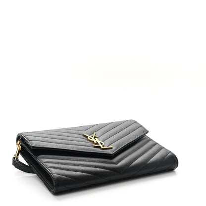 Saint Laurent Grain De Poudre Matelasse Chevron Monogram Envelope Clutch Black 4 of 10