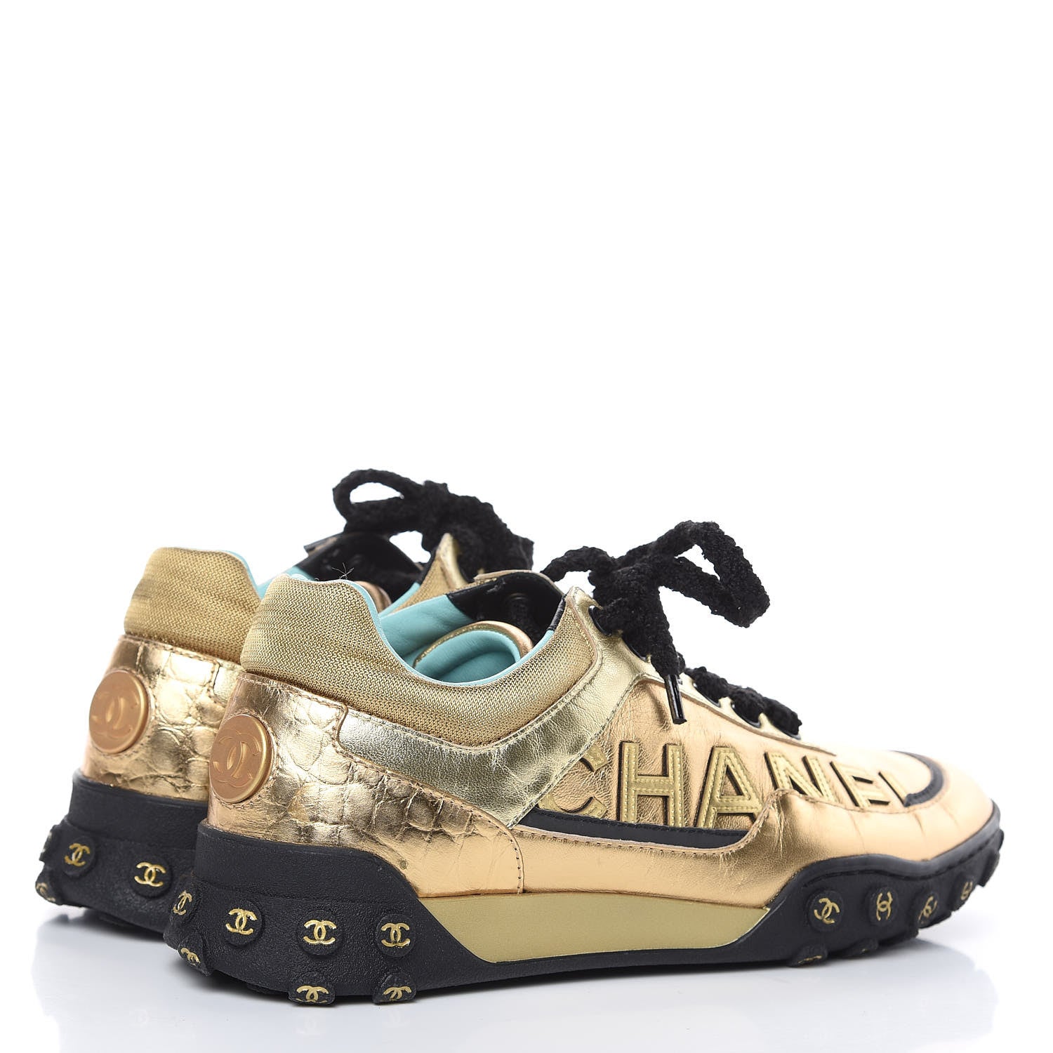 Chanel Metallic Lambskin Satin Finish CC Womens Sneakers 36.5 Gold 4 of 8
