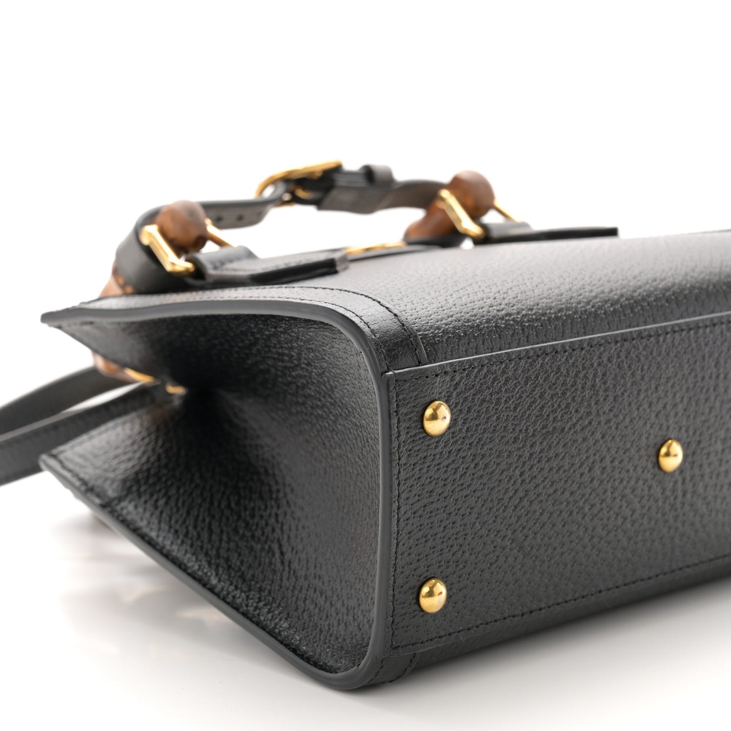 Textured Dollar Calfskin Web Mini Diana Tote Bag Black