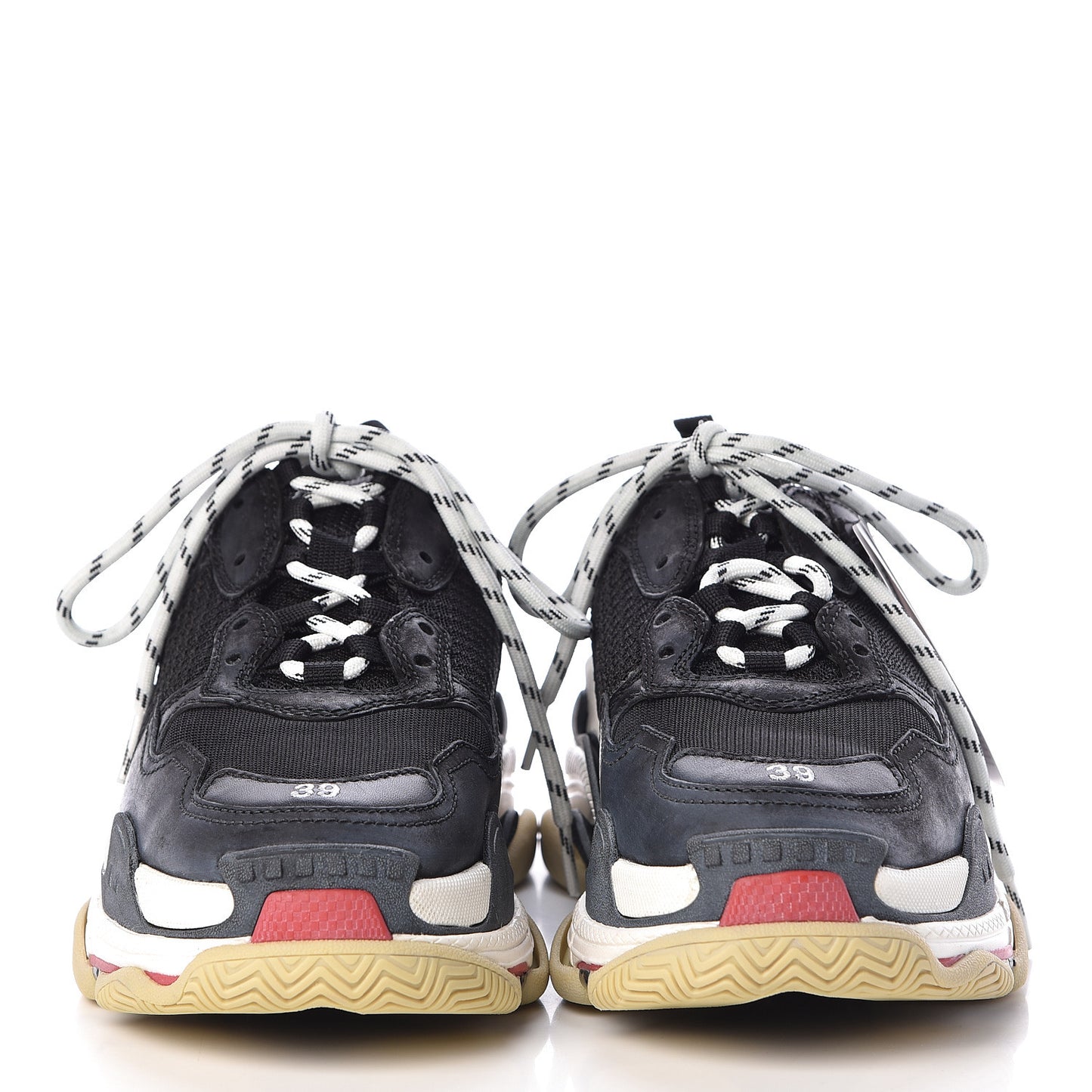 Fabric Mesh Washed Effect Womens Triple S Sneakers 39 Black Red