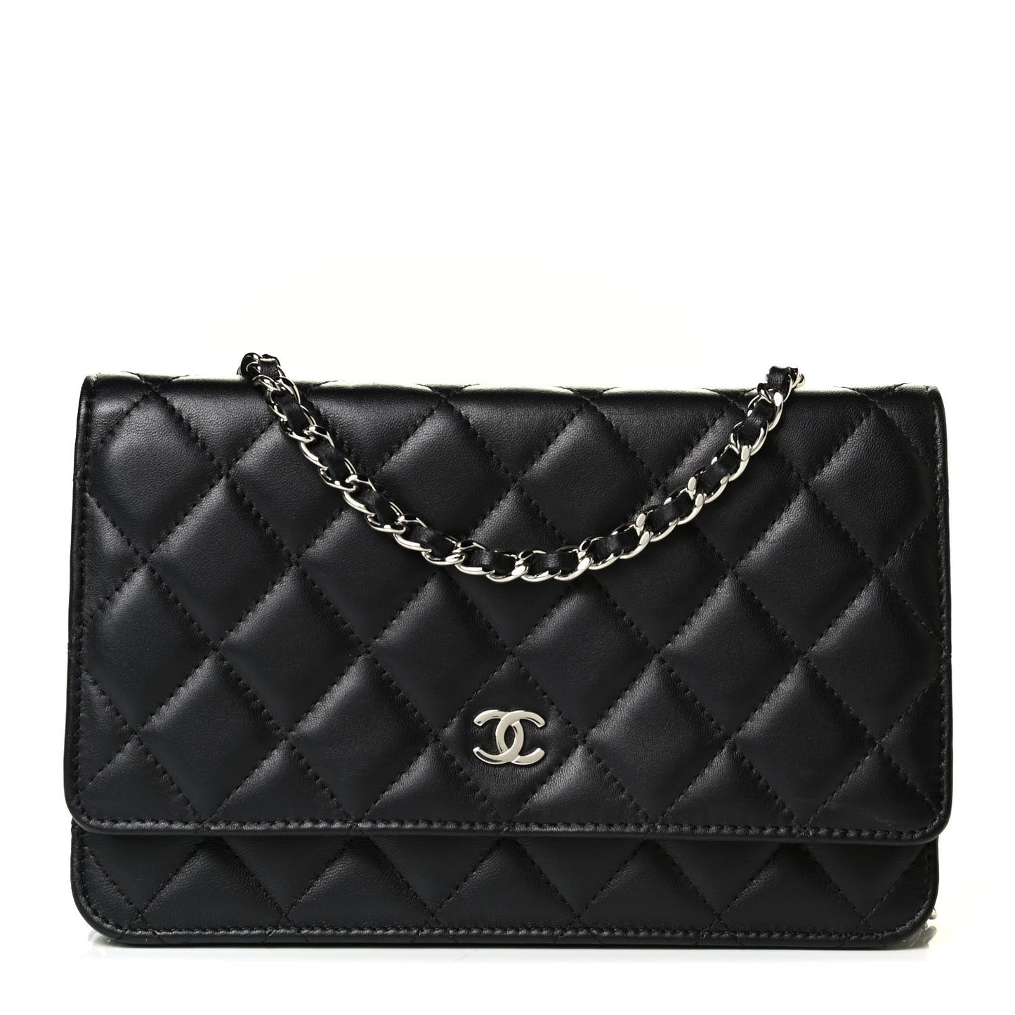 Lambskin Quilted Wallet On Chain WOC Black