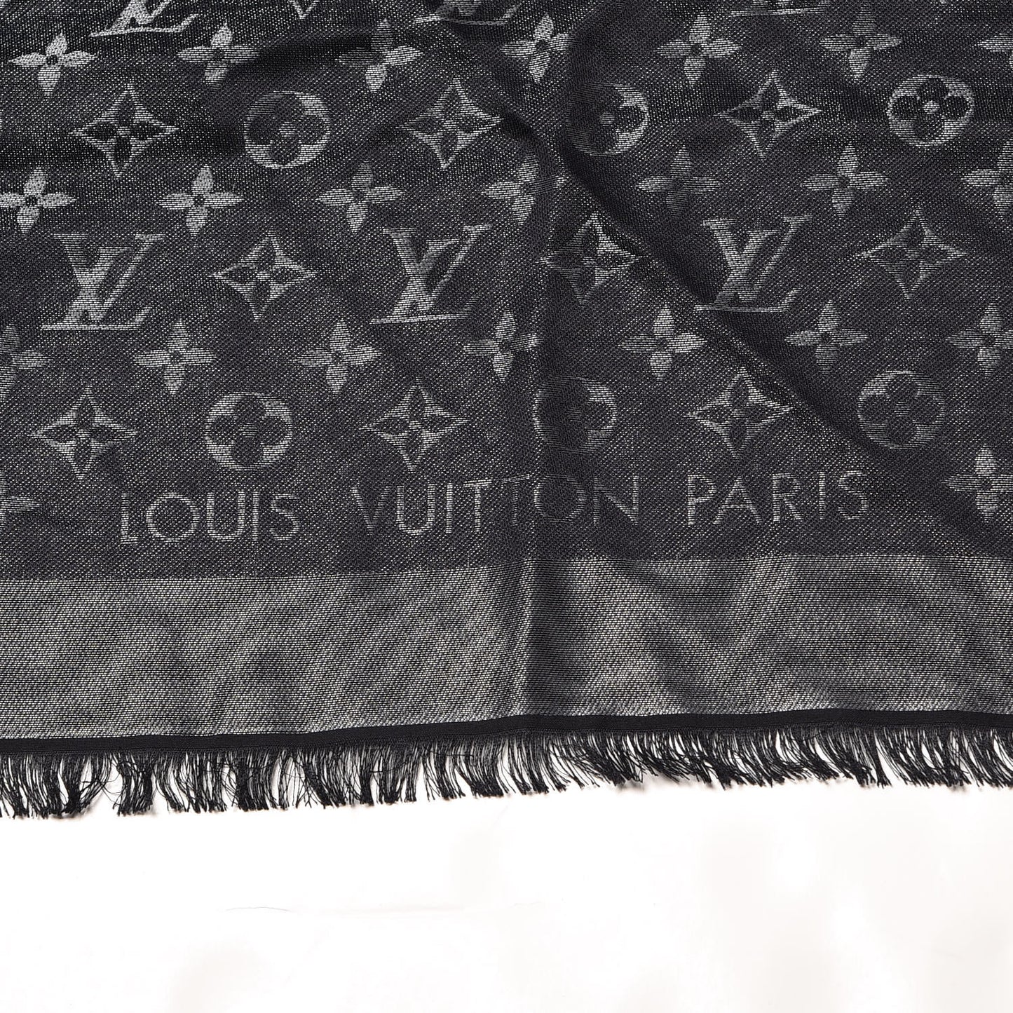 Silk Wool Monogram Shine Shawl Black