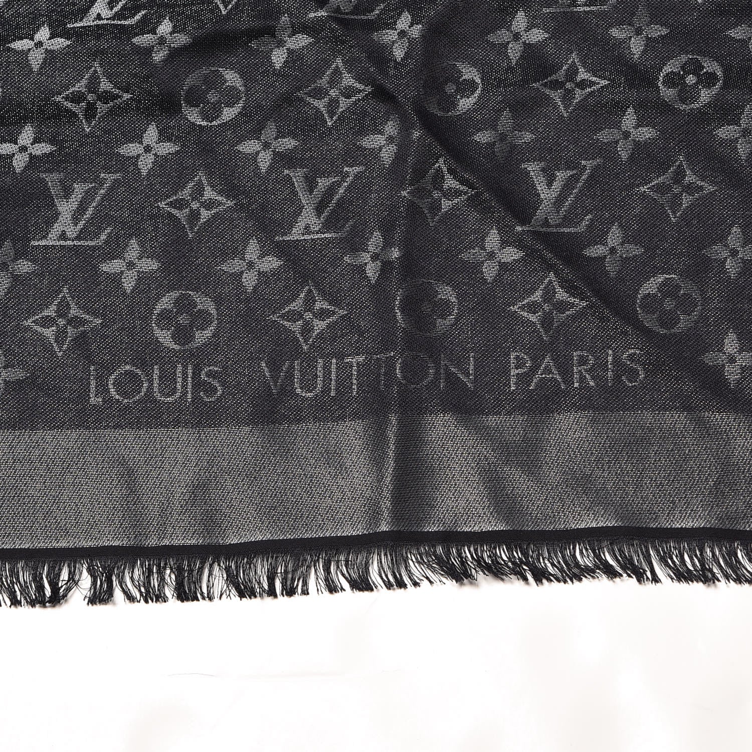 Louis Vuitton Silk Wool Monogram Shine Shawl Black 3 of 4