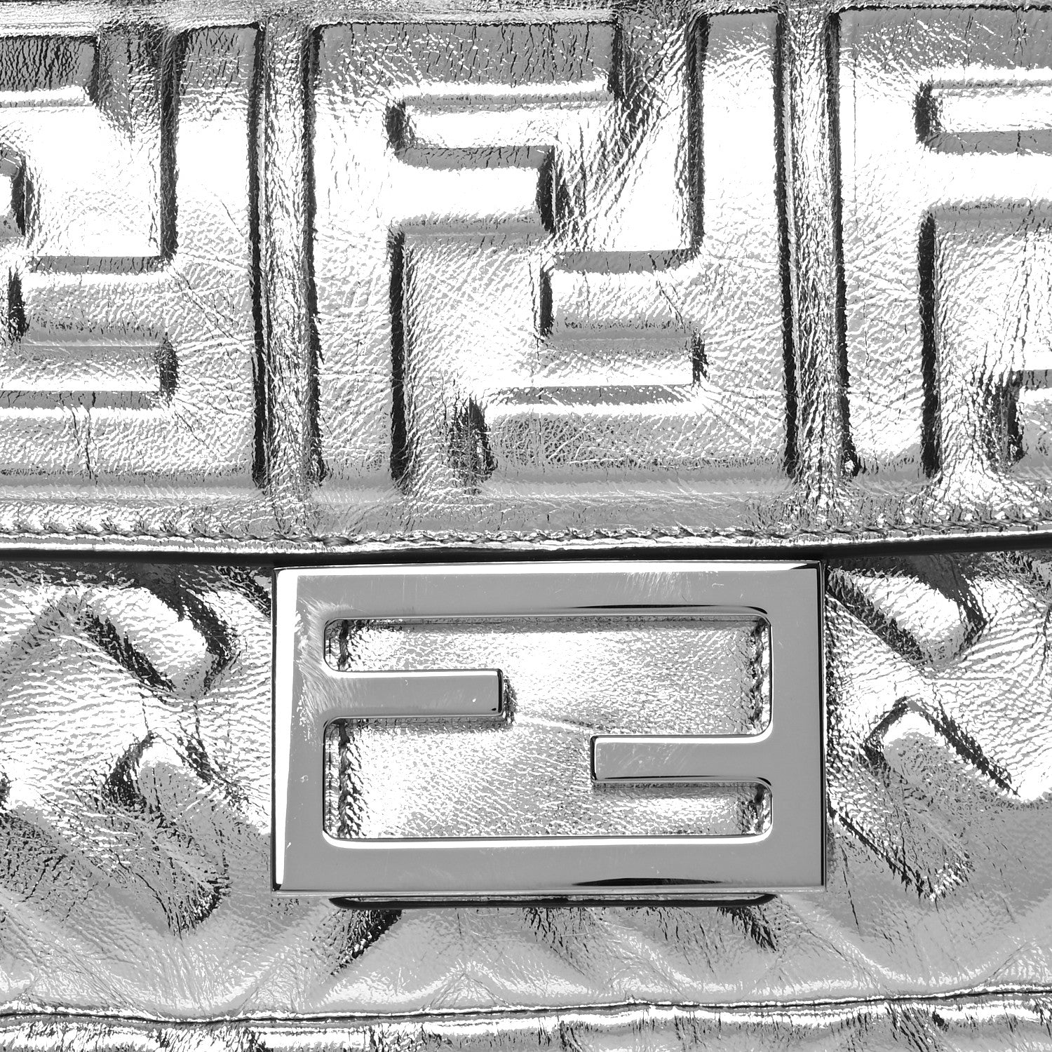 Fendi Vitello Catalan Mirror FF 1974 Embossed Mini Baguette Argento 5 of 9