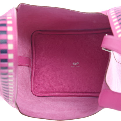 Hermes Epsom Tressage De Cuir Picotin Lock 18 PM Magnolia Bleu Saphir Craie 5 of 9