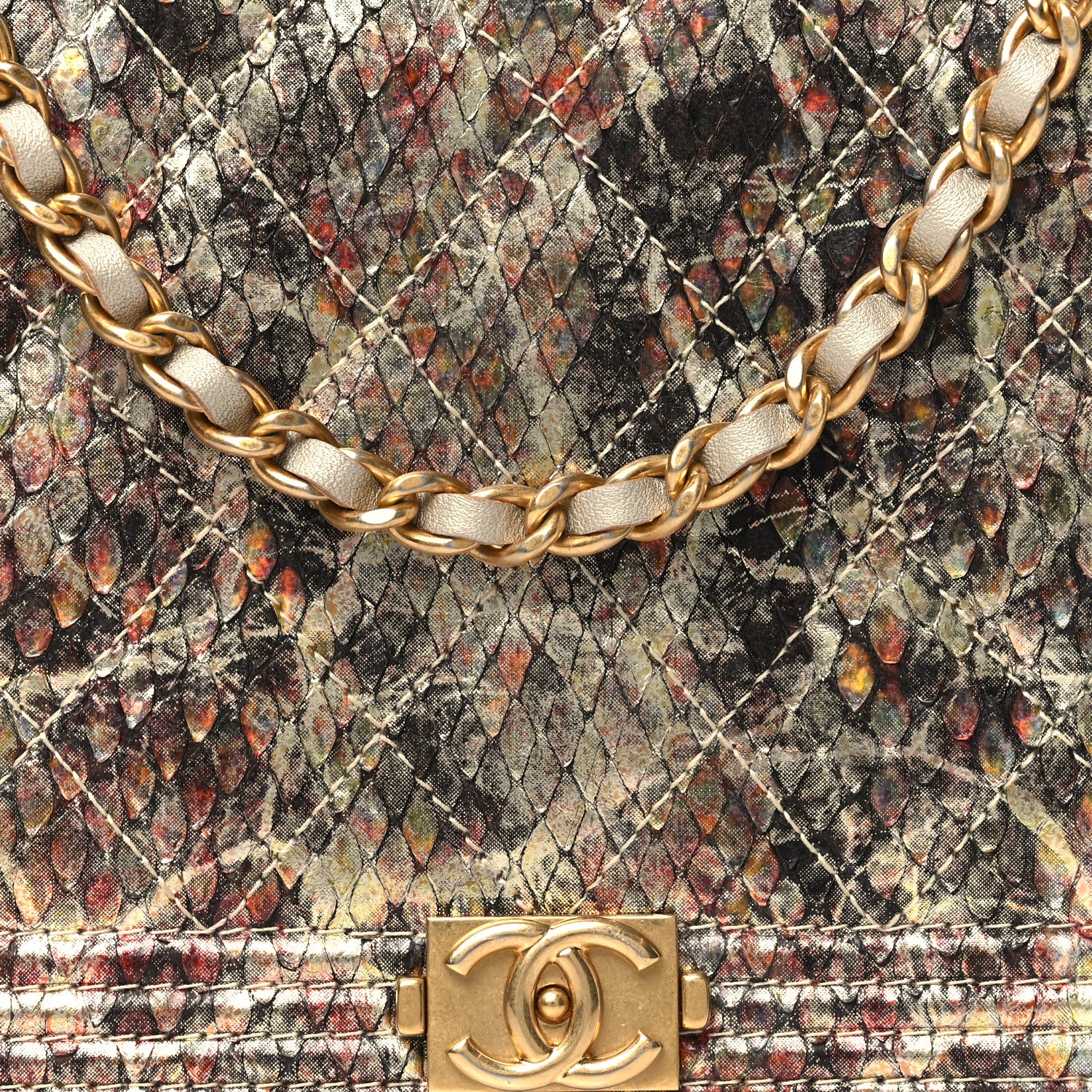 Chanel Metallic Python Boy Wallet on Chain WOC Gold Multicolor 9 of 12