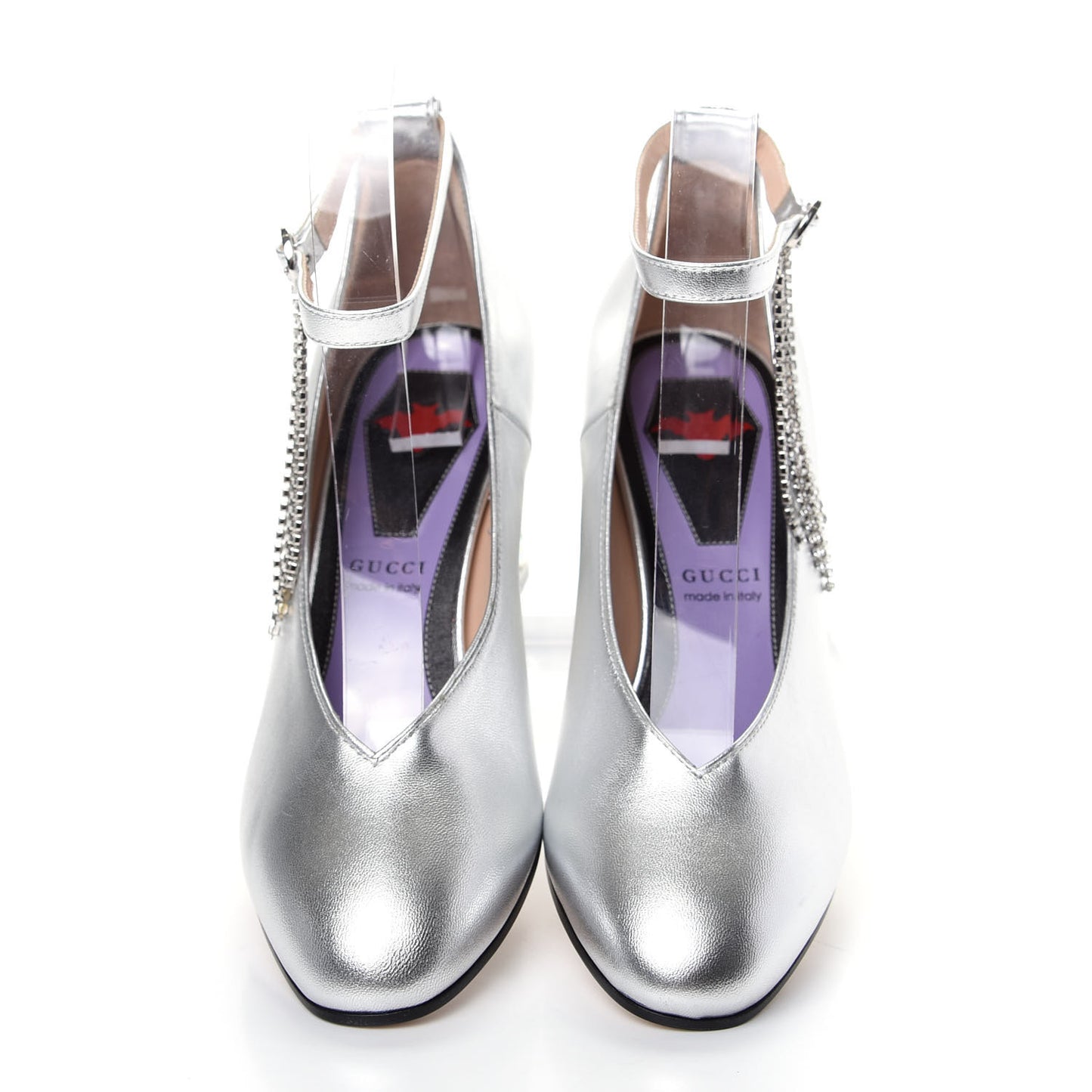 Metallic Nappa Crystal Square G Mid Heel Pumps 35 Silver