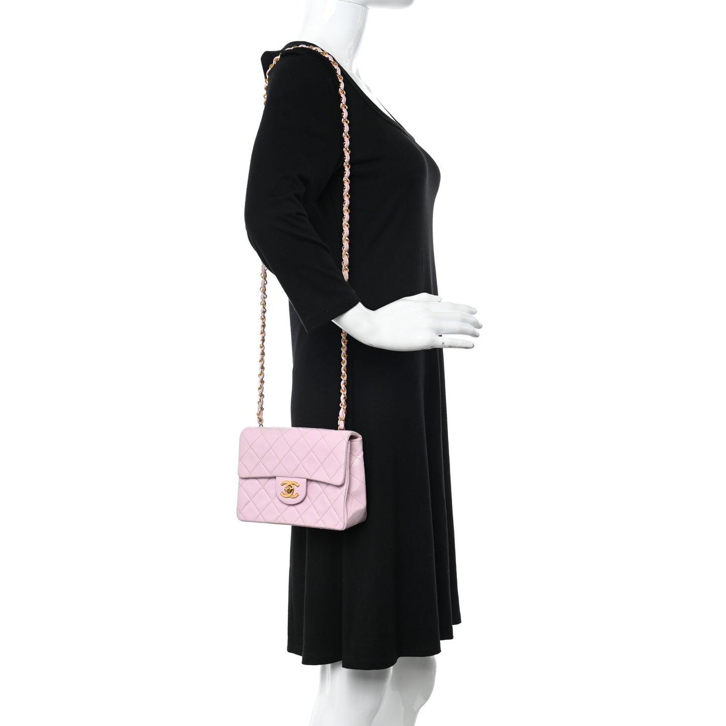 Lambskin Quilted Mini Square Flap Bag Light Pink