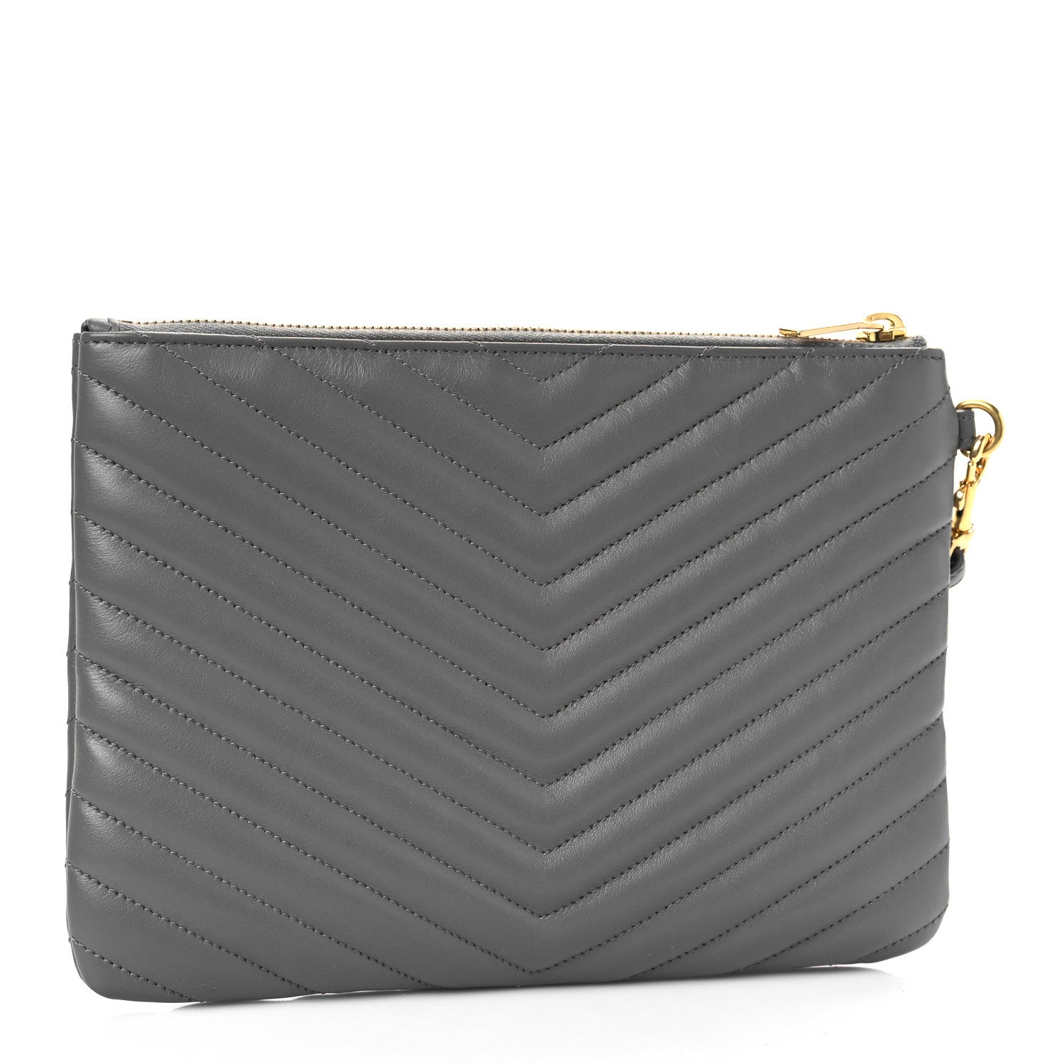 Saint Laurent Calfskin Matelasse Chevron Monogram A5 Wristlet Earth 3 of 9