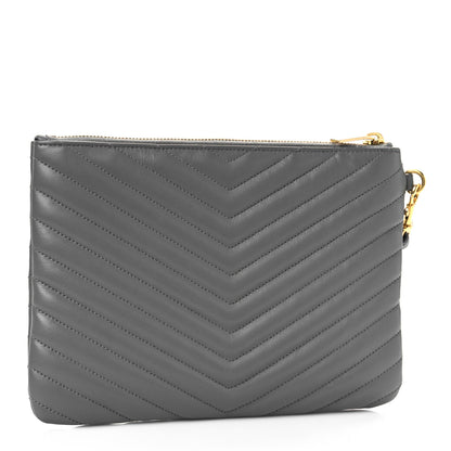 Saint Laurent Calfskin Matelasse Chevron Monogram A5 Wristlet Earth 3 of 9