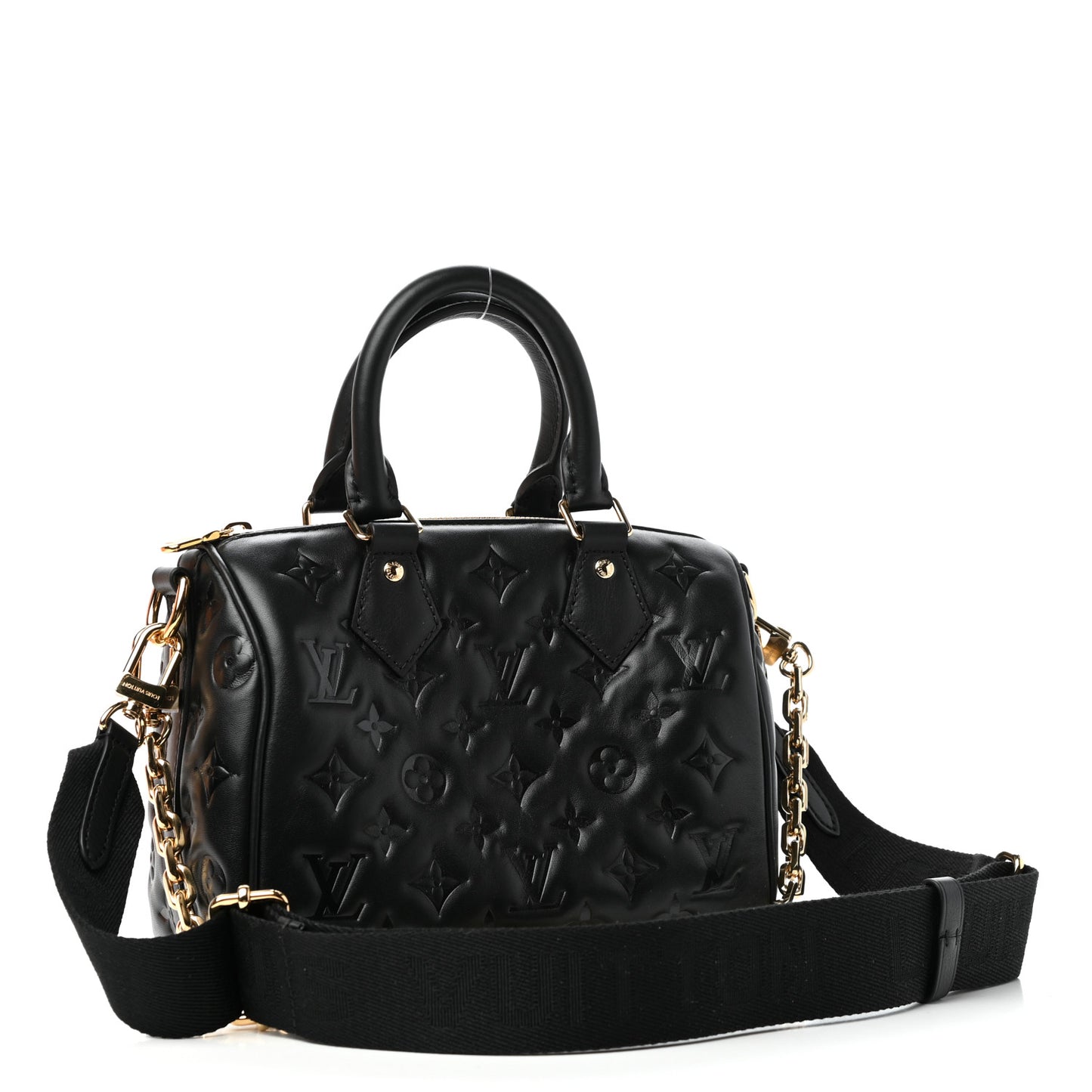 Lambskin Embossed Monogram Speedy 22 Bandouliere Black
