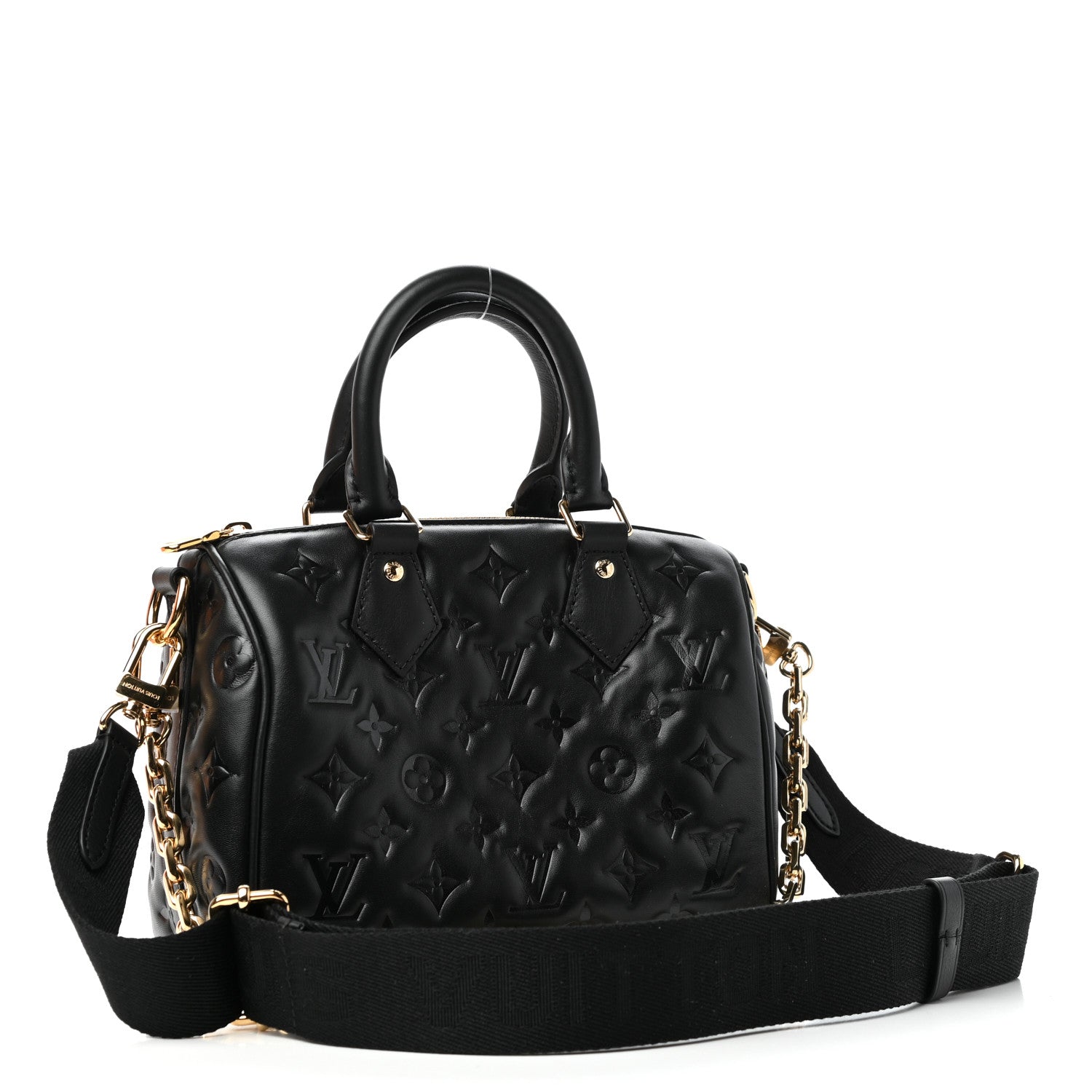 Louis Vuitton Lambskin Embossed Monogram Speedy 22 Bandouliere Black 3 of 10
