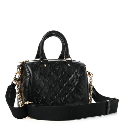 Louis Vuitton Lambskin Embossed Monogram Speedy 22 Bandouliere Black 3 of 10